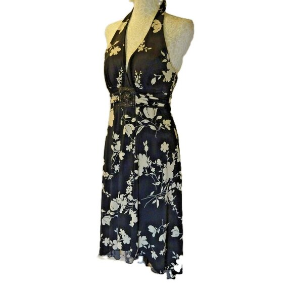 Speechless Medium Halter Style Black and Cream Tropical Dress Preloved - Picture 1 of 9